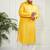 Men's mustard and cream cotton blend pathani kurta set