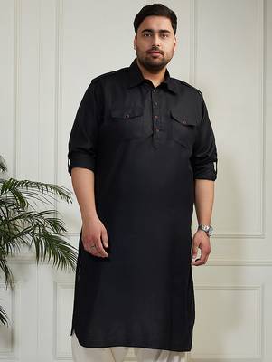 Men's black cotton blend kurta 1