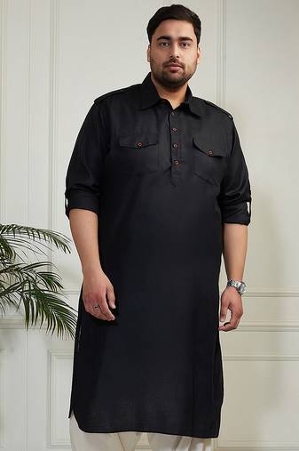 Men's black cotton blend kurta