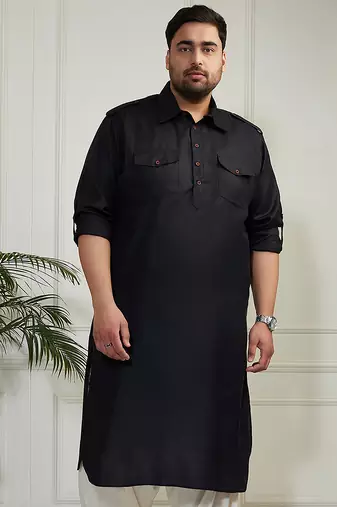 Men's black cotton blend kurta