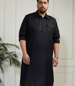 Men's black cotton blend kurta