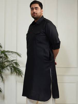 Men's black cotton blend kurta 2