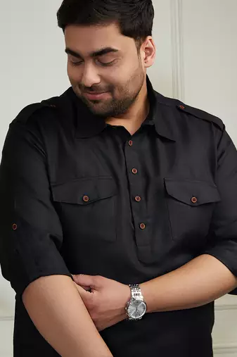 Men's black cotton blend kurta