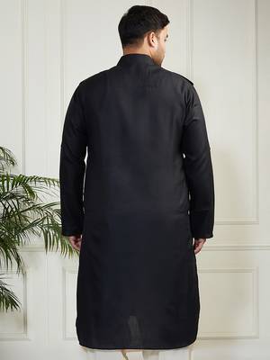 Men's black cotton blend kurta 4