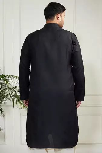 Men's black cotton blend kurta