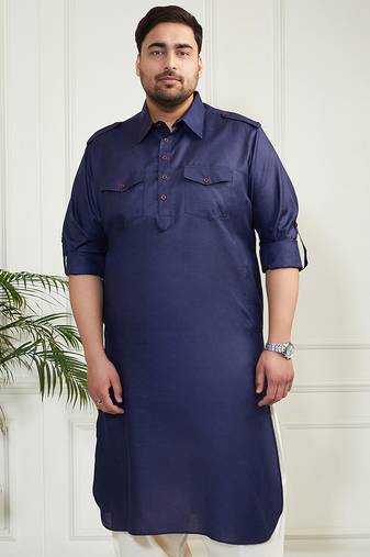 Men's blue cotton blend kurta
