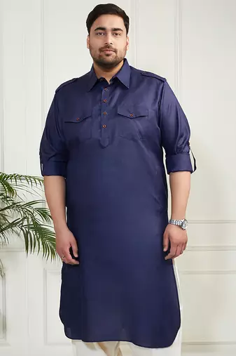 Men's blue cotton blend kurta