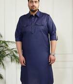 Men's blue cotton blend kurta