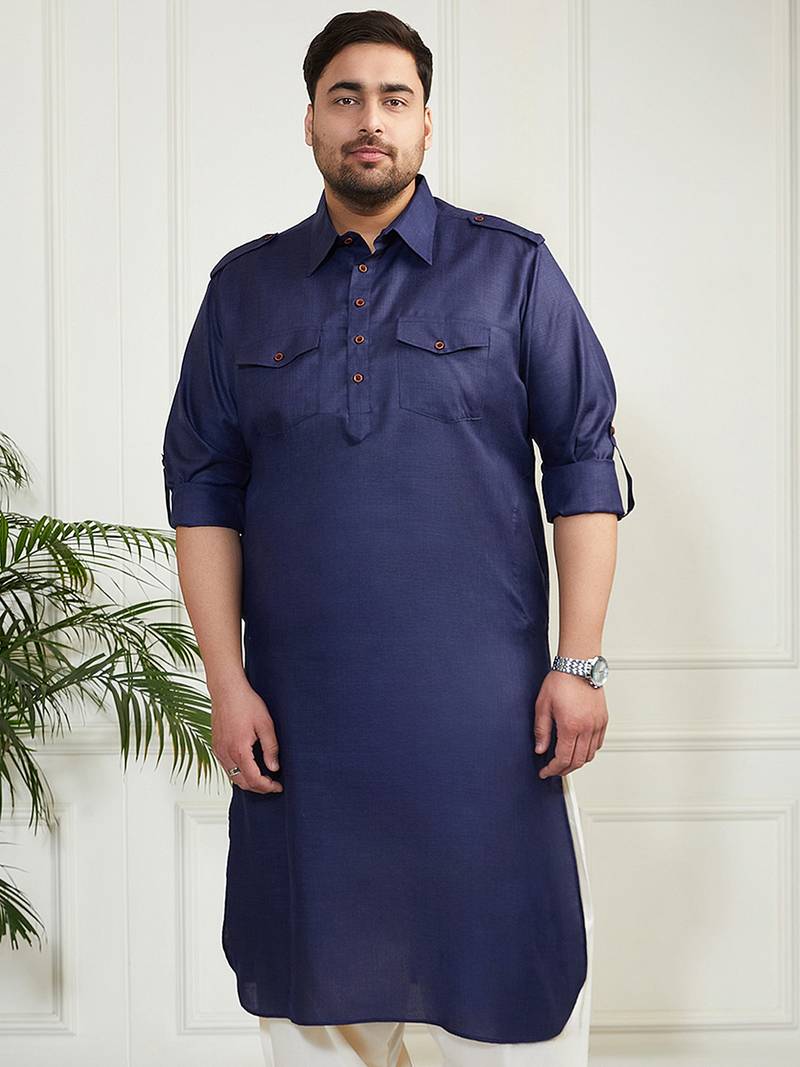 Men's blue cotton blend kurta
