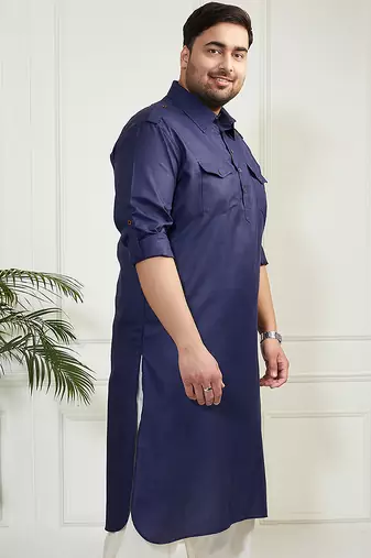 Men's blue cotton blend kurta