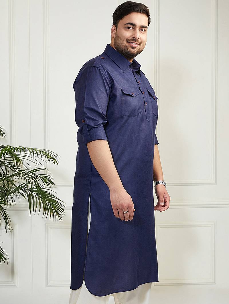 Men's blue cotton blend kurta