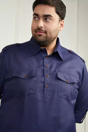 Men's blue cotton blend kurta