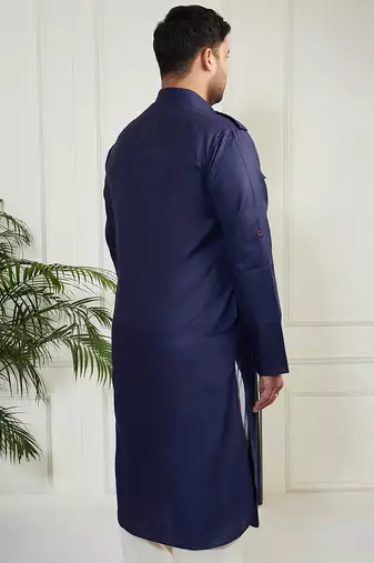 Men's blue cotton blend kurta