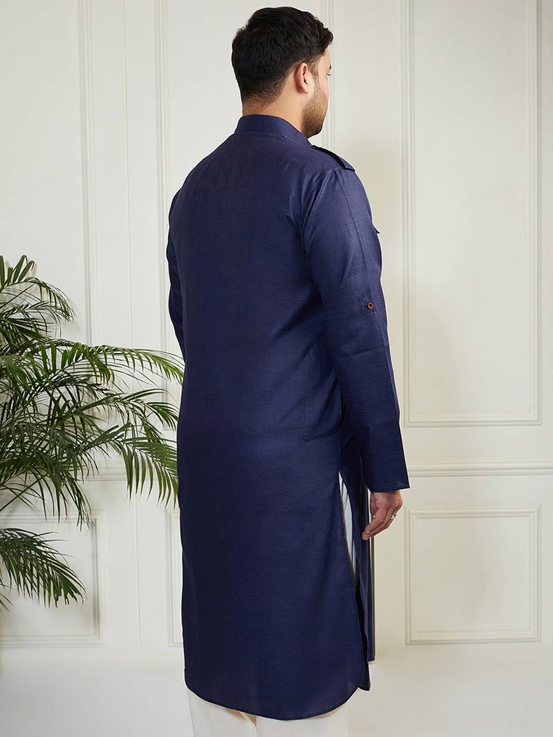Men's blue cotton blend kurta