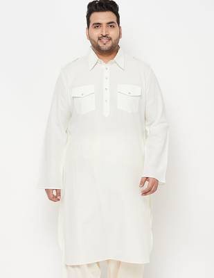 Men's cream cotton blend kurta 1