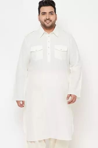 Men's cream cotton blend kurta