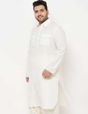 Men's cream cotton blend kurta 2