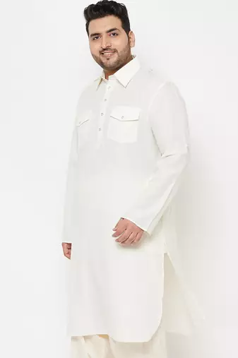 Men's cream cotton blend kurta