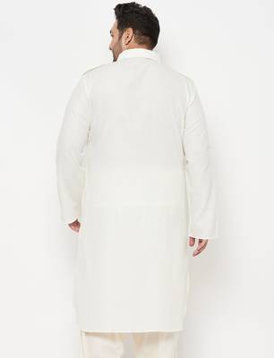Men's cream cotton blend kurta 3