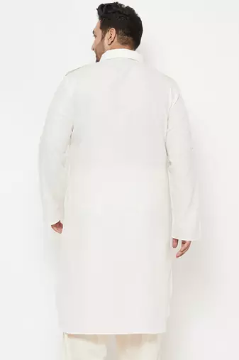 Men's cream cotton blend kurta