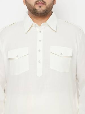Men's cream cotton blend kurta 4