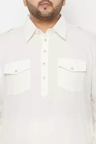 Men's cream cotton blend kurta