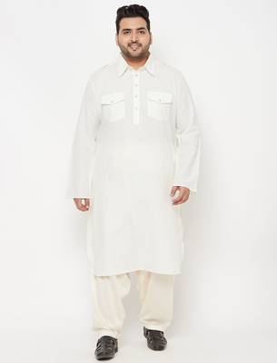 Men's cream cotton blend kurta 5