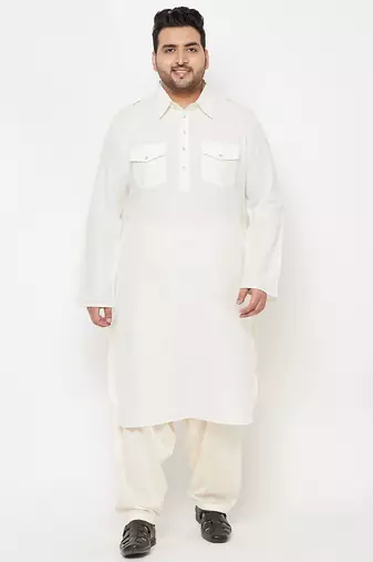 Men's cream cotton blend kurta