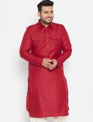 Men's maroon cotton blend kurta 1
