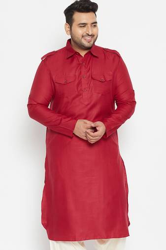 Men's maroon cotton blend kurta