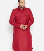 Men's maroon cotton blend kurta