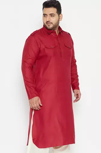 Men's maroon cotton blend kurta