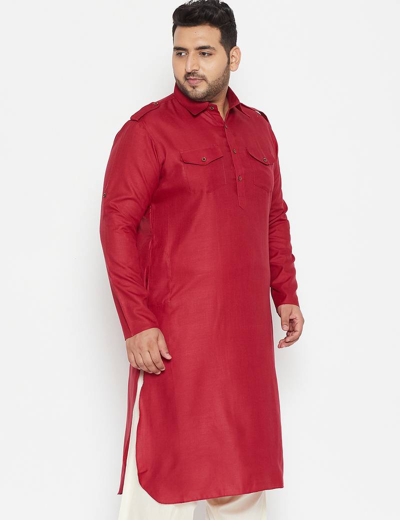 Men's maroon cotton blend kurta
