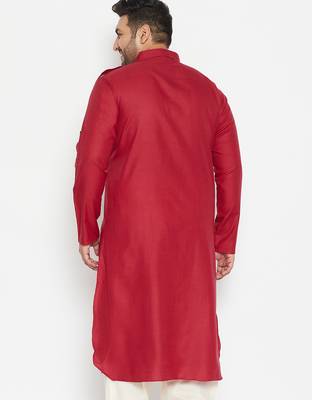 Men's maroon cotton blend kurta 3