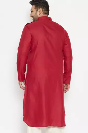 Men's maroon cotton blend kurta
