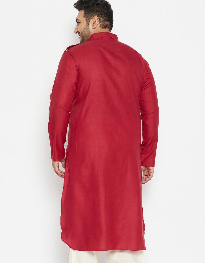Men's maroon cotton blend kurta