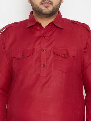 Men's maroon cotton blend kurta 4