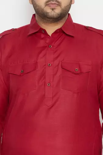 Men's maroon cotton blend kurta