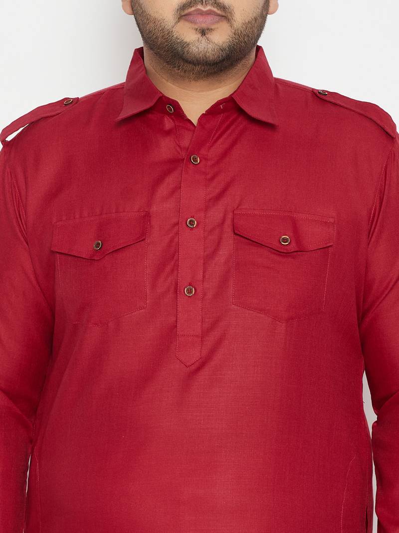 Men's maroon cotton blend kurta