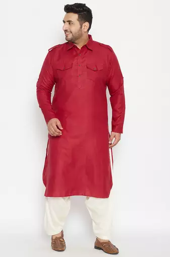 Men's maroon cotton blend kurta
