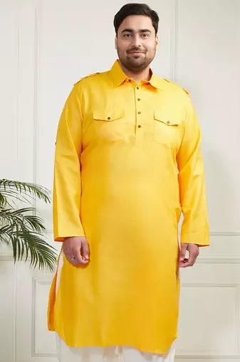 Men's mustard cotton blend kurta