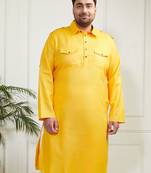 Men's mustard cotton blend kurta
