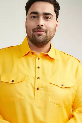Men's mustard cotton blend kurta
