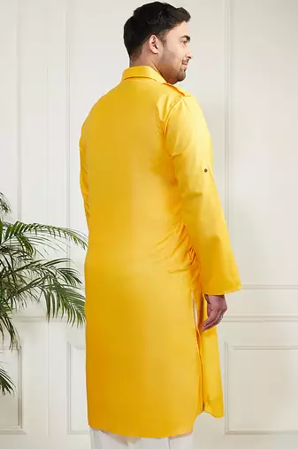 Men's mustard cotton blend kurta