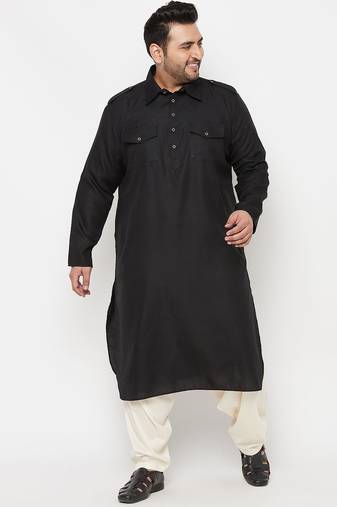 Men's black and cream cotton blend pathani kurta set