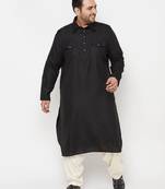 Men's black and cream cotton blend pathani kurta set