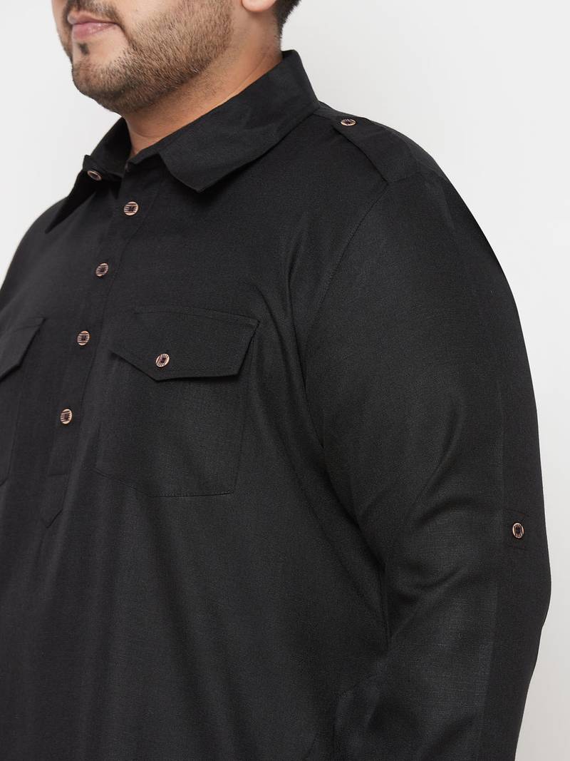Men's black and cream cotton blend pathani kurta set