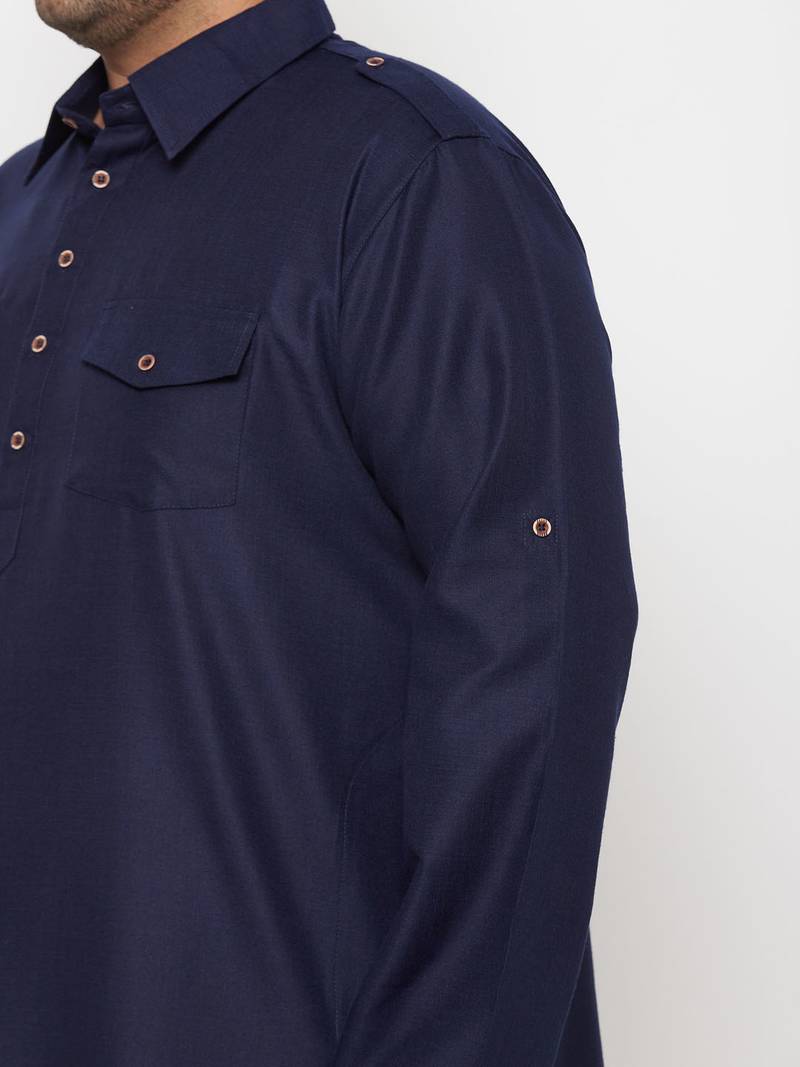 Men's blue and cream cotton blend pathani kurta set