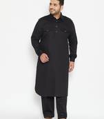Men's black cotton blend pathani kurta set