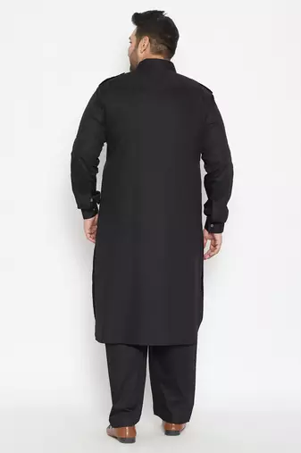 Men's black cotton blend pathani kurta set